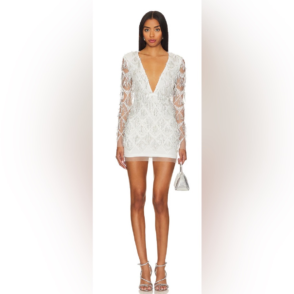 Superdown Nia Sequin Fringe Dress, white size small.